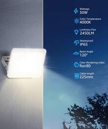 Aigostar Foco LED Exterior 30w, 2450LM Foco Proyector LED, IP65 Impermeable Luz de , Natural 4000K Luces led exterior, Para Jardín, Patio, Garaje, Paquete de 2 - 30w-4000k - Ver 2