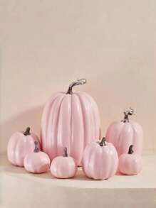1 套人造南瓜，粉色塑料南瓜，4 种尺寸，适合秋季万圣节、桌面装饰、假南瓜、感恩节、餐桌中心装饰、壁炉架、厨房婚礼朋友赠送派对家居装饰
