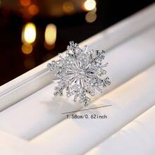 1 szt. Luksusowy, romantyczny, obrotowy, otwarty pierścień w kształcie płatka śniegu, elegancki design, odpowiedni na imprezę, bankiet, prezent świąteczny dla kobiet