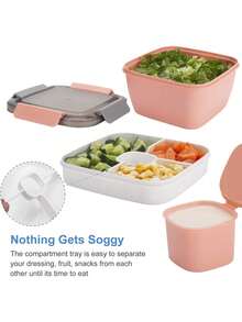 1pc All-In-One Salad Container - Large Salad Bowl, Bento Box Tray, Leak-Proof Dressing Container, Sealed Lid, Adult Healthy Lunch Fork; Dishwasher/Microwave Friendly, Kitchen, Christmas Gift - Multicolor - View 3