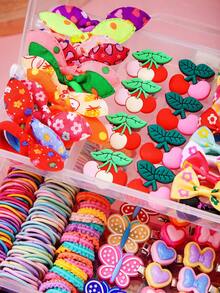 570 件女孩彩色蝴蝶结发夹，时尚简约水果柠檬发圈马尾辫夹套装，学生礼物，日常和派对使用