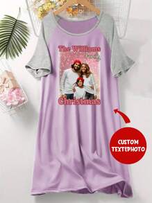 Customized Photo Printed Nightgown, Raglan Sleeve Nightgown, Comfortable Sleepwear E21