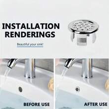 1/4/6pcs Plastic Bathroom Kitchen Basin Sink Overflow Cover Ring Insert Replacement, Chrome Hole Round Drain Cap, Basin Accessory Sink Basin Trim Overflow Cover Insert In Mesh Hole Round Caps Silver Tone Home Bathroom Decor Back To School