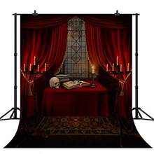 CZ 5X7FT Halloween Backdrop Nightmare Before Christmas Backgrounds For   Shower Portrait Indoor Night Antique Study Red Curtain Terror Skull Photo Studio Backdrop Party Decorations SCO87 1439 - SCO87 - Xem 1