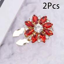 2 件套女士衬衫和连衣裙套装，配有水钻和人造珍珠花卉纽扣、无缝铜纽扣礼物 - 彩色 - 查看 13