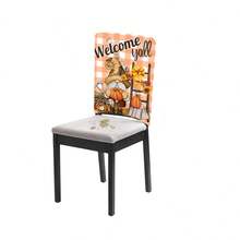 1pc/4pcs/6pcs/10pcs Autumn Dwarf Letter Print Plush Chair Cover, Removable Short Plush Material Chair Protector, Backrest Cover, Suitable For All Seasons, Holiday Decor Chair Cover For Dining Room, Living Room, Home Chair, With Back Protection, Fit For Dining Room, Office, Living Room, Hotel And Home Decor - ZYBT-126 - View 3