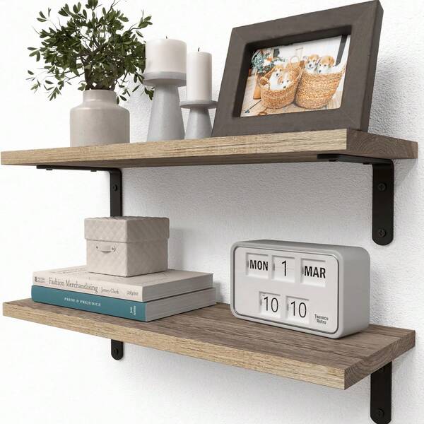 Rustic Wood Shelves Set Of 1, Farmhouse Style Floating Shelf For Wall Decor, Hanging Shelves For Bathroom, Bedroom, Storage, Kitchen, Living Room