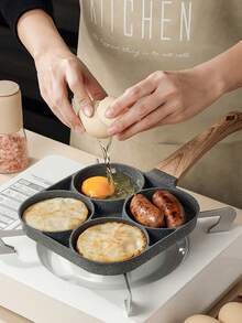 1 件 4 孔不粘煎锅，平底鸡蛋、饺子、早餐汉堡煎锅，适用于带花岗岩涂层的电磁炉，耐热和烹饪手柄，多功能早餐煎锅，适用于燃气和电磁炉