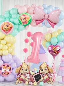 Paw Patrol Dies ist ein Patrouillen-Themen Geburtstagsdekorations-Set, mit rosa als Hauptfarbe. Der Kern ist eine riesige rosa digitale Aluminiumfolien-Ballon, kombiniert mit mehreren Aluminiumfilmballons, die mit Patrosenfiguren der Pfoten jeden Tag Muster sind, einschließlich Laufformen, Herzen, Pfötchen-Prints und anderen Stilen. Es gibt auch einen rosa Polka-Punkt-Schleifenballon, speziell entworfen für Geburtstage, um eine süße und kindliche Atmosphäre zu schaffen.