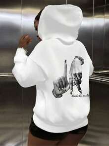 Women's Casual Loose Sweatshirt With Graphic Print, Thick, Cold Weather Top, Autumn/Winter - trắng - Xem 1