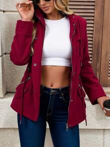 Women Winter Coats - Burgundy - View 1