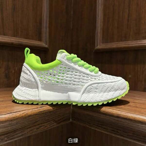 Men's Thick Sole Comfortable Sneakers, Fashion White & Green Casual Running Shoes With Lace-Up Design, Anti-Slip & Breathable High-Top, Suitable For All Seasons Sports & Casual Wear, Lace-Up Design, Rubber Sole, Mesh Splice Unisex Outdoor Summer Sneakers