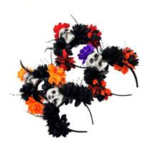Halloween Realistic Flower Headband, Dark Horror Skull Headpiece For Day Of The Dead Party Headwear