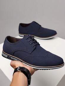 男士方块男鞋休闲哑光低帮英伦风男鞋 - 藍色 - 查看 2