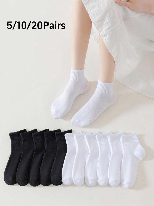 5 Pares/10 Pares/20 Pares ¡OFERTA FLASH! Paquete de 10 pares de calcetines tobilleros para mujer - Precio al por mayor a granel ¡Envío en 24h! Paquete de gran valor con calcetines antitranspirantes y con acolchado cómodo, transpirables, a prueba de olores, adecuados para deportes al aire libre, correr, fitness, calcetines de compresión hasta la rodilla, calcetines altos negros y blancos para negocios y vacaciones de ocio (surtido aleatorio)