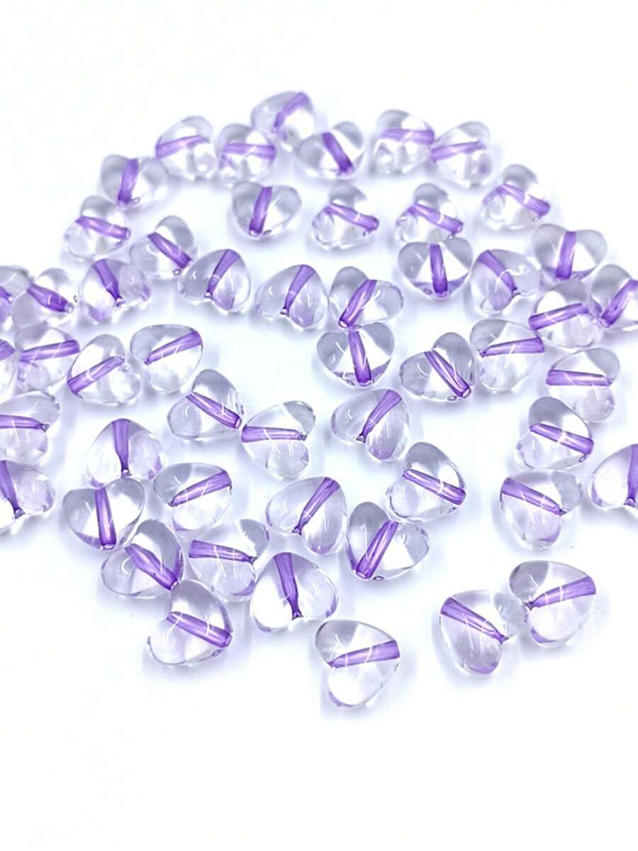 100pcs 9*11mm Transparent Love Heart Acrylic Bead Loose Spacer Beads For Jewelry Making Bracelet Accessories - Màu tím - Xem 1