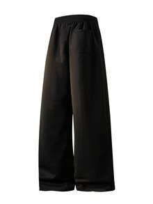 Blueplus Women's Simple And Fashionable Solid Color Straight Leg Sports Pants, Breathable And Comfortable Soft Cropped Pants, 1pc Outdoor Casual Lace Up Women's Sports Pants - màu đen - Xem 4