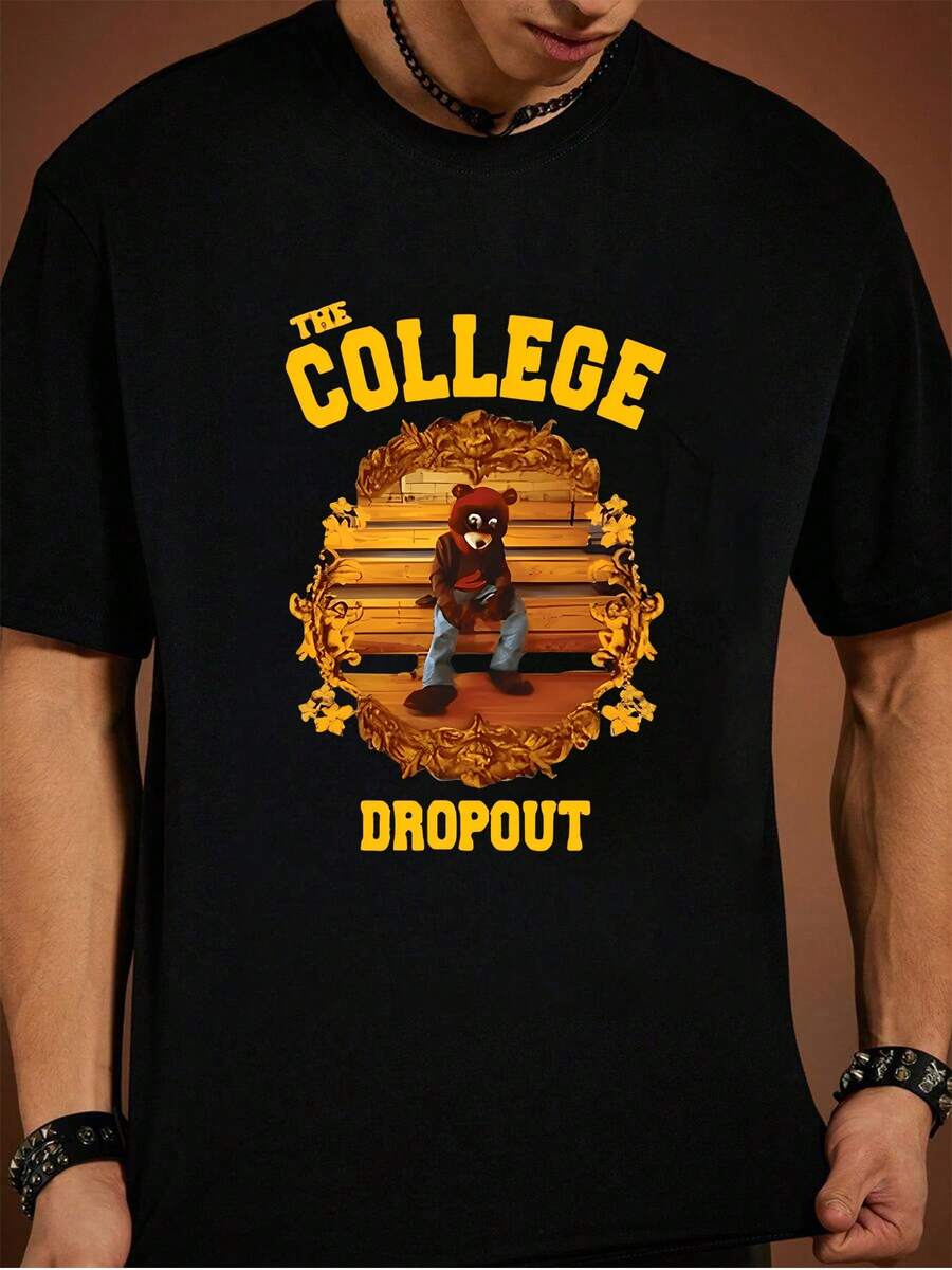 Men's Graphic TShirt Bear In Ornate Frame,Vintage Style Casual Tee,Unique Artwork,Comfortable Cotton Blend,Stylish And  Summer Apparel.