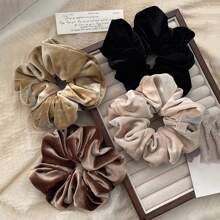 1个/4个装女士纯色天鹅绒发圈，高端4.52英寸/11.5厘米荷叶边发绳，适合日常、通勤、上学、派对、度假、送礼，也适合洗头/洗脸/洗澡，黑色/白色/咖啡色/香槟色可选，发圈，发绳，洗脸发饰，马尾辫发饰