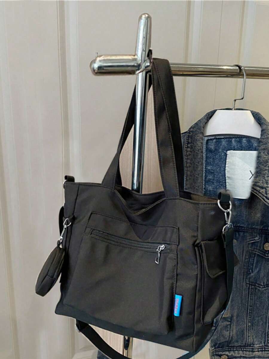 时尚女士手提包，纯色简约设计，大容量，适合上学/工作，多功能且优雅