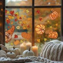ZAWE 9 Sheets Fall Window Clings Gnomes Scarecrow Pumpkins Maple Leaves DoubleSided Window Decals Stickers For Autumn Thanksgiving Party Home Classroom Office Decorations