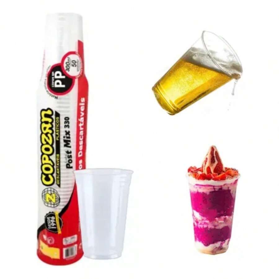Copo Descartável 300ml Chopp Pp Liso C/ 200 Unidades - Transparente - Visão 1
