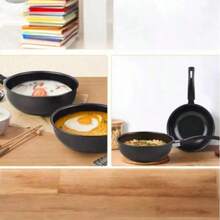 Sartén antiadherente negro 15 cm sartén pequeño para cocina diaria desayuno huevos tortillas omelettes antiadherente de larga duración apto estufa gas vitroceramica fácil limpieza mango ergonómico resistente uso diario cocina casera profesional ideal regalo cocina - 15 CM - Ver 2