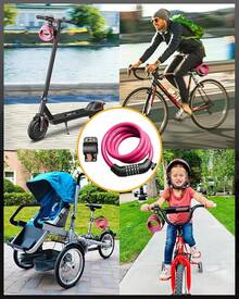 Bike Lock Cable With Combination,High Security 5-Digit Resettable Combination Bicycle Lock Anti-Theft, With Mounting Bracket For Bikes And Scooters - Pink-12mm - View 4