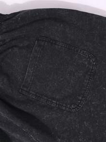 290g Washed Shorts, Purple Syrup Double-Sided Printed Summer Men's Retro Washed Casual Street Sports Shorts, Comfortable And Breathable, Suitable For Daily Wear, Adjustable Drawstring Waist Circumference, Elastic Waistband And Pocket - 黑色 - 查看 4