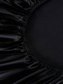 3pcs Solid Color Black Satin Fitted Sheet Set Simulation Silk Fitted Sheet Set With 1pc Fitted Sheet+2pcs Pillow Case Without Filler, Modern Soft Bedding Set For Household Sheet Deep Pocket Up To 13.8 Inch Satin Pillowcase, Soft Breathable Wrinkle-Free Better For Sleep, Luxury Hotel Style, Gift For Mom Dad Friend Domitory Bedding Back School Bedding