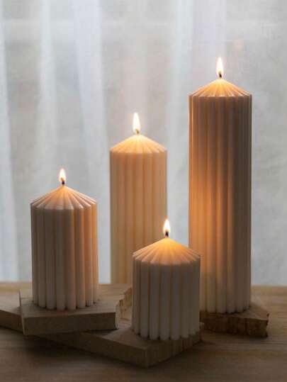 4pcs/Set Striped Cylinder Candle Silicone Mold DIY 3D Roman Column Design Aromatherapy Candle Mold Epoxy Resin Casting Mold, Home Decor