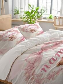 3pcs Customized Name Floral Butterfly Bedding Set, Sweet Princess Style, Suitable For Girls' Bedroom, Sleepovers, Gifts, Personalizes Sleeping Space, Easy To Match And Clean, Customized Duvet Cover, Customized Name Bedding Set, Suitable For All Occasions - Multicolor - View 3