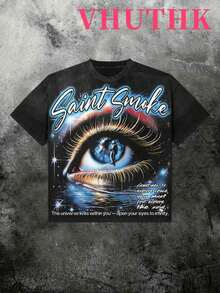 (220 Pure Cotton T-Shirt)    The Eye Of Space      Printing Y2k Style Printing Men's Summer Round Neck Short Sleeved Casual Cotton