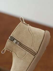 1 Pair Kids' Soft Sole Anti-Slip Warm Lined Simple Fashion Flat Round Toe Ankle Boots, Suitable For Outdoor Sports In Autumn/Winter - Màu Khaki - Xem 9