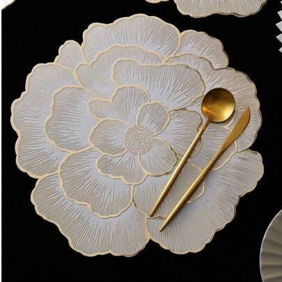 1-8 miếng lót đĩa bằng PVC họa tiết hoa vàng, có thể giặt được, dễ vệ sinh, lau sạch, chống trượt, chịu nhiệt, trang trí bàn tiệc cưới ngày lễ