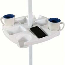1pc Beach Umbrella Tray With White Plastic Material, Includes 4 Cup Holders And 4 Snack Bars, Suitable For Beach, Outdoor Patio, Garden, Or Pool Use,Outdoor Organizerfor Cups, Phones, Fashion Glasses- DurablePlastic With Umbrella Slot, Portable ForPoolside,Picnics,Travel Accessories, PicnicEssentials, Functional Storage, SturdyConstruction,Vacation EssentialsTem!