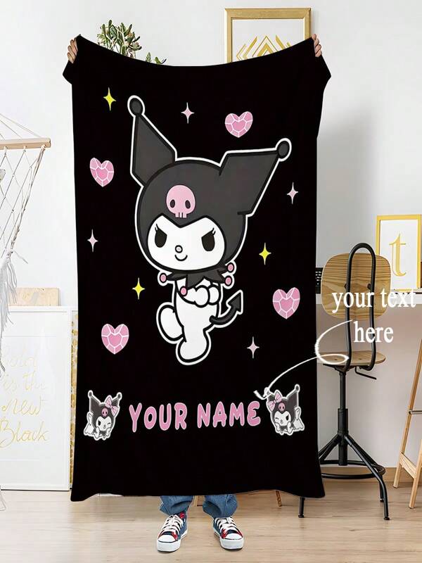 Sanrio 1pc Customized Sanrio Kuromi Theme Blanket, Official Licensed Product, Soft & Skin-Friendly, Washable, Personalized, Ideal Gift For Family, Friends, Suitable For Sofa, Bed, Tea Room, Bedroom, Living Room, Dining Room