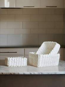 Handgeflochtenes Aufbewahrungskorb Set mit 1 oder 3 Stücke, Papierseile Material Aufbewahrungskorb, für Heim-Organisation und Lagerung, geeignet für Wohnzimmer, Schlafzimmer, Küchenschrank und Büro, Heim-Dekoration, Landhausstil-Dekoration (Klein + Mittel + Groß), Regalkörbe