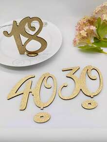 1 pieza Decoración de número de madera con brillo dorado, 18º, 30º, 40º, 50º, 60º, 70º Aniversario, Decoración de sobremesa para Aniversario, Cumpleaños, Boda, Fiesta Temática, Fiesta de Jubilación, Fiesta de Vacaciones, Acción de Gracias, Día de San Valentín, Boda de Otoño, Decoración de Fiesta Temática