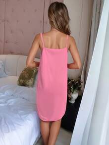 Pajamas 2-Piece Set Suitable For Spring And Summer Use Women's Imitation Silk Sexy Sling Nightdress + Mid-Length Robe Home Vacation Style - Pink - View 3