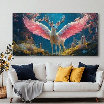 1PC Framed 2D Flat Winged Deer Wall Art, Modern Abstract Framed Painting, Home Decoration Artwork For Living Room, Bedroom, Office, Dining Room, Kitchen, Bedroom, Festival Gift, High Definition 2D Flat Print Picture On Canvas Home Decor- (Wrapped Canvas)
