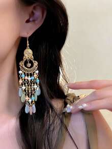 2 件套波西米亚复古彩色串珠流苏吊坠耳环，优雅个性珠宝，适合女士派对、度假和日常佩戴