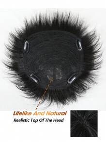 男士自然发饰直发隐形透明钩针假发，可完全覆盖头部并增强发量，牢固固定在头顶，逼真的假发 - Natural Black - 查看 10