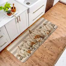 1/2 件秋季感恩节地垫，经典灰白条纹背景搭配白色南瓜图案厨房地垫，适用于派对装饰、厨房、浴室、卧室、厨房和餐厅、感恩节装饰、节日地板布局 - 彩色 - 查看 13