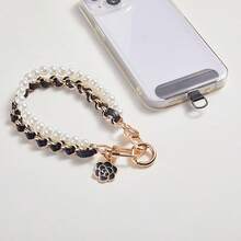 1pc Luxury Retro Fragrance Pearl Chain Phone Lanyard + Clip Wrist Phone Chain Pendant, Fits Universal Phone Cases & Keychains