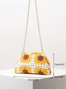 1 件花卉印花包、沙滩包、度假包、女士手拿包、高档金属链斜挎包、钩针套装、旅行必备品、女士度假装（图案随机）