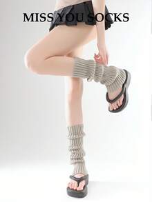 1 Pair 40cm Vertical Striped Knit Leg Warmers, Personalized Subculture Y2K Style, Cozy - Multicolor - View 4