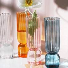 1pc Transparent Striped Glass Vase, Hydroponic Plant Pot, Wedding Party Flower Arrangement Container, Modern Minimalist Home & Office Desk Decor