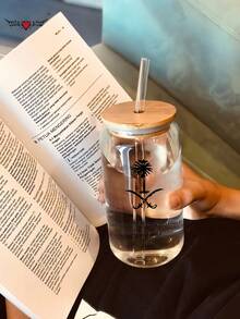 500ml/16.91oz Unique Font Coffee Glass Straw Cup, Reusable Glass Material For Coffee, Milk Tea, Water Saudi National Day Saudi Saudi Arabia - Multicolor - View 3