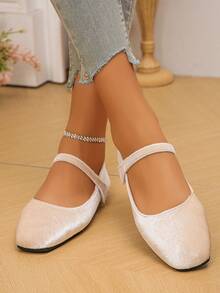 Damen Große Größen 35-43 modische Wildleder Quadratische Spitze Flache Schuhe, Beige für Frühling/Herbst, Braun für den täglichen Gebrauch, Lila-Rote Riemen Schnalle geeignet für Kleider, Ballett